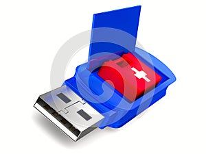Rescue usb flash drive on white background