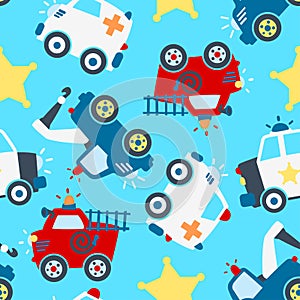 Rescue vehicles seamless pattern.