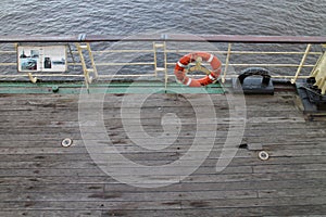 Rescue wheel on deck of icebreaker Krasin, Saint Petersburg