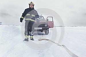 Rescuer at the broken red car