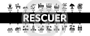 Rescuer Equipment Minimal Infographic Banner Vector Flat