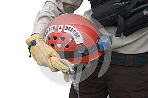 Rescuer Holding Helmet