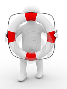 Rescuer with lifebuoy ring on white background photo