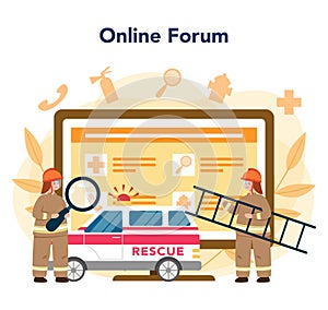 Rescuer online service or platform. Firefighter or 911 service