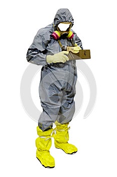Rescuer in a protective suit photo