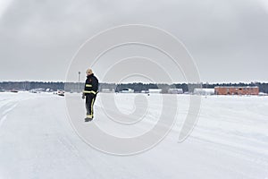 Rescuer on a road