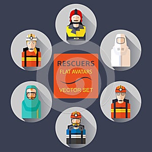 Rescuers flat avatars vector set.