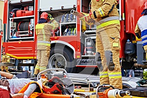 Rescuers provide first aid to the human dummy