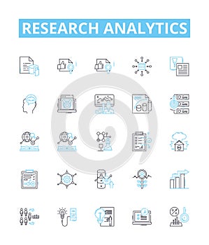 Research analytics vector line icons set. Analytics, Research, Data, Analysis, Metrics, Results, Discoveries