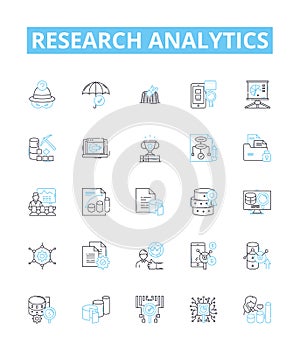 Research analytics vector line icons set. Analytics, Research, Data, Analysis, Metrics, Results, Discoveries