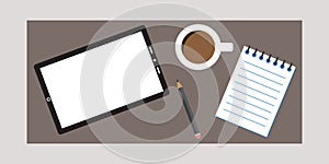 Research Designer Kit with Tablet Coffee and Notebok