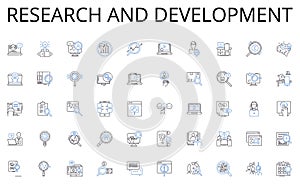 Research and development line icons collection. Machine learning, Artificial intelligence, Neural nerks, Data analytics