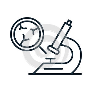 Research of Gene Modified Meat by Microscope Line Icon. Dna Molecule, Meat Structure Outline Pictogram. Artificial Food