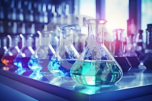 Research glassware scientific laboratory medicine equipment chemical chemistry science experiment liquid test background