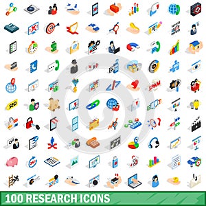 100 research icons set, isometric 3d style