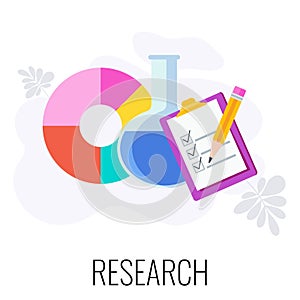 Research Infographics Icon. Flat vector illustration on white background.