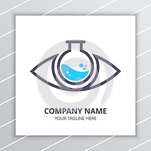 Research Lab Eye Logo Design Concept, laboratory bottle element