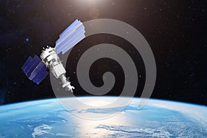 Research, probing, monitoring of in atmosphere. Satellite above the Earth makes measurements of the weather parameters. Elements