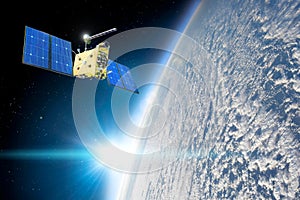 Research, probing, monitoring of in atmosphere. Satellite above the Earth makes measurements of the weather parameters, over