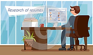 Research Resumes. HR Agency. Vector Illustration.