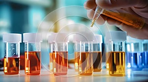 Research scientist depositing biological samples in vials with caps in the research laboratory. Generative Ai