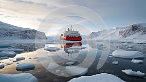 Research vessel in Antarctica exploring the ice sheet, Generative AI