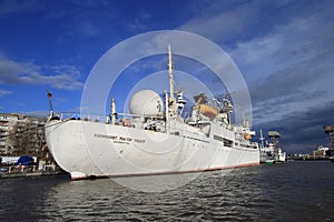 The research vessel `Cosmonaut Viktor Patsaev` in Kaliningrad city, Russia