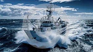 A research vessel equipped with stateoftheart stabilizing technology takes on treacherous waters allowing scientists to