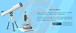 Research Web Banner with Telescope and Microscope