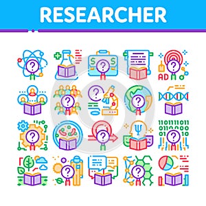 Researcher Business Collection Icons Set Vector Illustrations