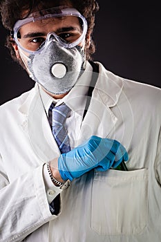 Researcher hiding a vial