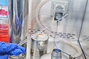 The researcher using bunsen burner to sterile technique for kill the pathogen or bacteria and prevent the contamination in the