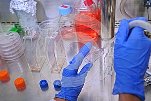 The researcher using glass Pasteur Pipette can be used for toxic reagents or other solution by sterile method