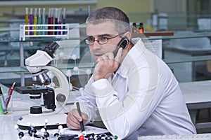 Researcher using a mobile