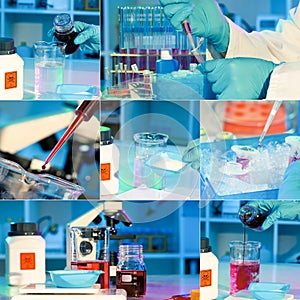 Researchers work in modern scientific lab,