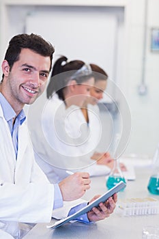 Researchers working on experiments in the laboratory