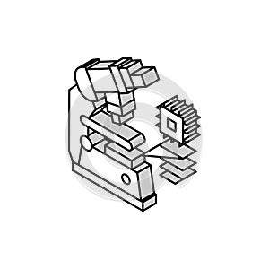 researching microscope semiconductor manufacturing isometric icon vector illustration
