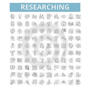 Reserching icons, line symbols, web signs, vector set, isolated illustration