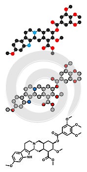 Reserpine alkaloid molecule. Isolated from Rauwolfia serpentina (Indian snakeroot