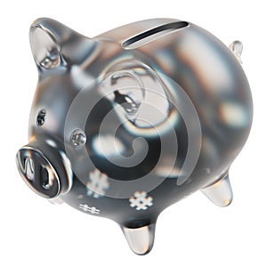 Reserve Rights (RSR) Clear Glass piggy bank with decreasing piles of crypto coins.