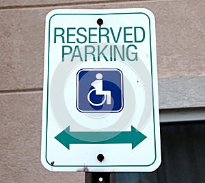 Reserved parking for handicapped sign