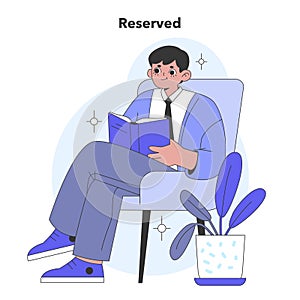 Reserved personality type from Big Five. Flat vector illustration