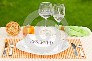 Reserved sign in dinner plate