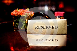 Reserved sign in restaurant