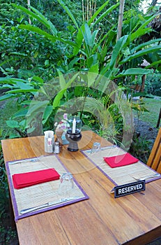 Reserved table, Outdoor dining, tropical resort