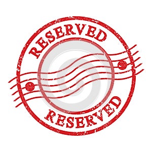 RESERVED, text written on red postal stamp