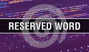 Reserved word with Digital java code text. Reserved word and Computer software coding vector concept. Programming coding script