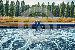 Reservoir for aeration and biological purification of sewage at wastewater treatment plant