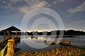 A Reservoir with calm water by night