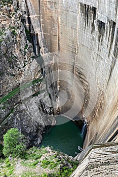 Reservoir dam at Quentar on cloudy weather, Granada province, Andalusia